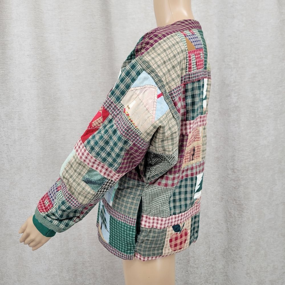 Handmade Quilt Patchwork Button Up Vintage Bomber… - image 5